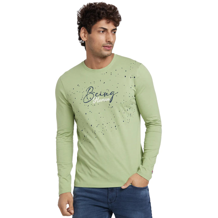 Green Long Sleeves Regular Fit Men's T-Shirt by Being Human Clothing