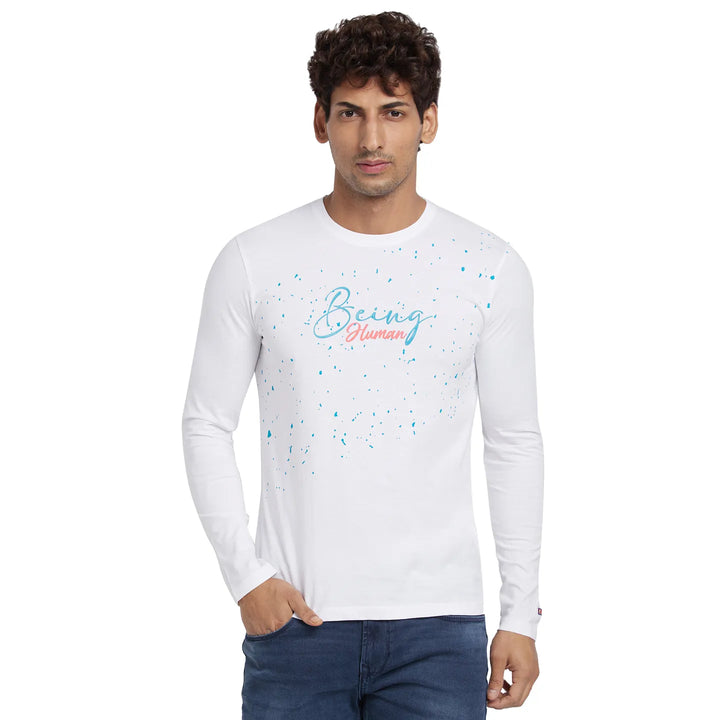White Regular Fit Men's Long Sleeves T-Shirt by Being Human Clothing