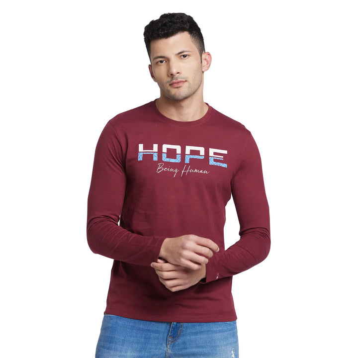 Red Regular Fit Men's Long Sleeves T-Shirt by Being Human Clothing