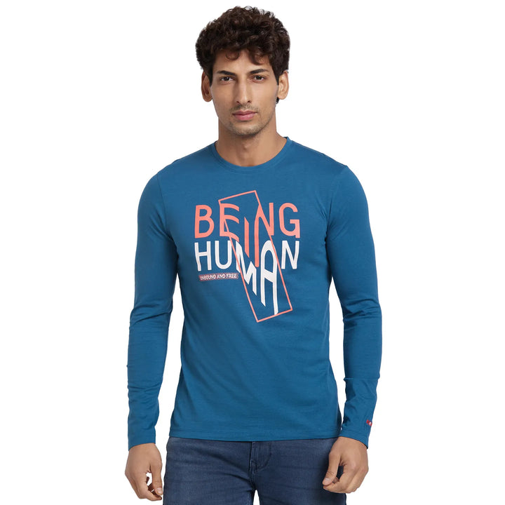 Blue Coral Regular Fit Round Neck Men's T-Shirt by Being Human Clothing