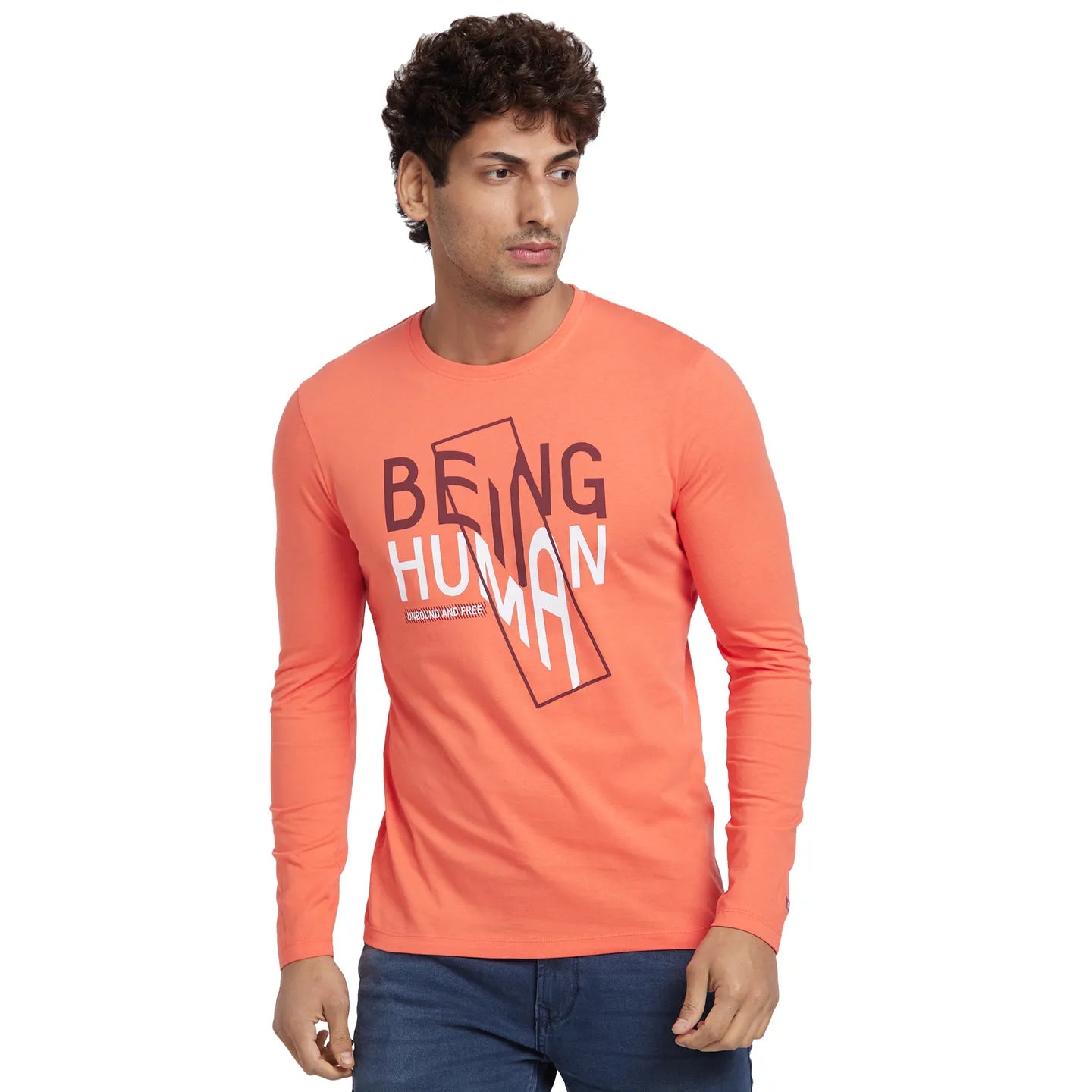 Hot Coral Regular Fit Round Neck Men's T-Shirt by Being Human Clothing