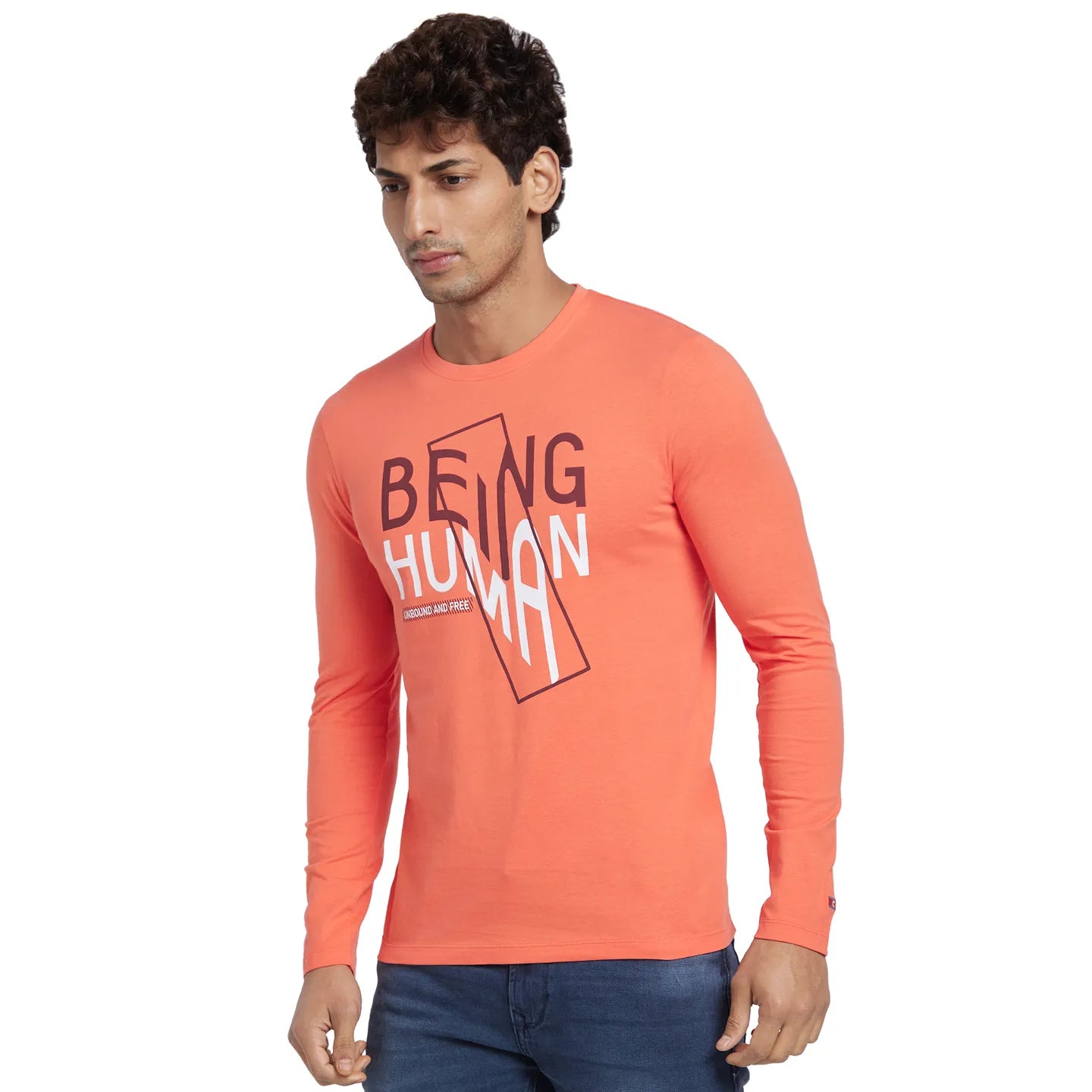 Hot Coral Regular Fit Round Neck Men's T-Shirt by Being Human Clothing