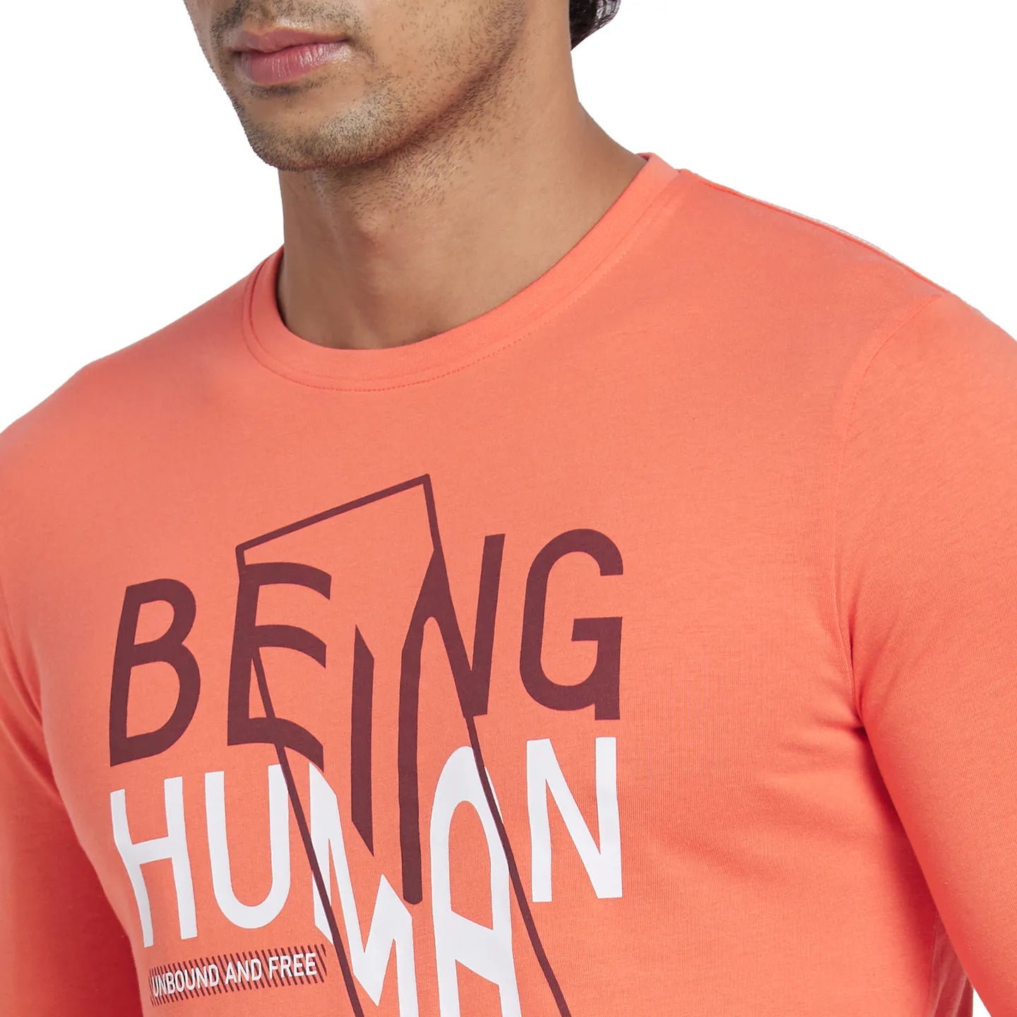 Hot Coral Regular Fit Round Neck Men's T-Shirt by Being Human Clothing