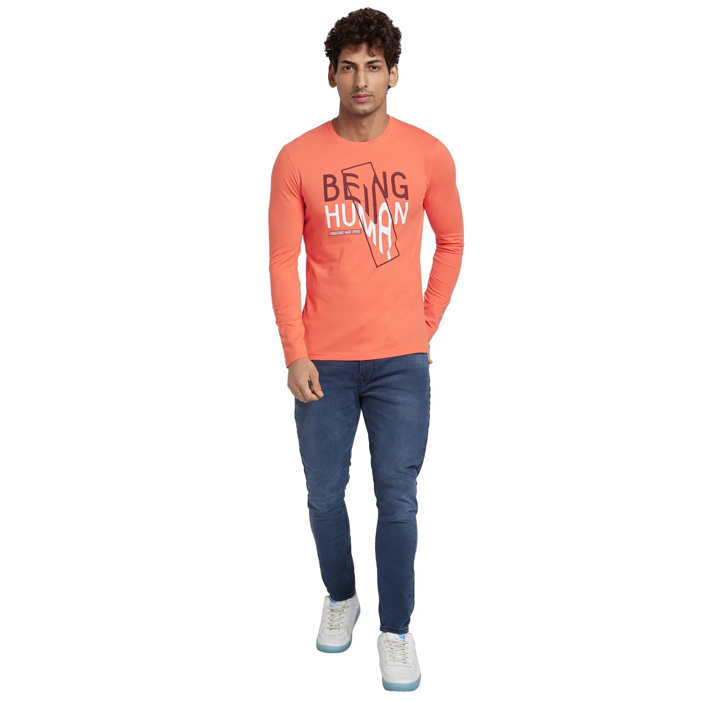 Hot Coral Regular Fit Round Neck Men's T-Shirt by Being Human Clothing