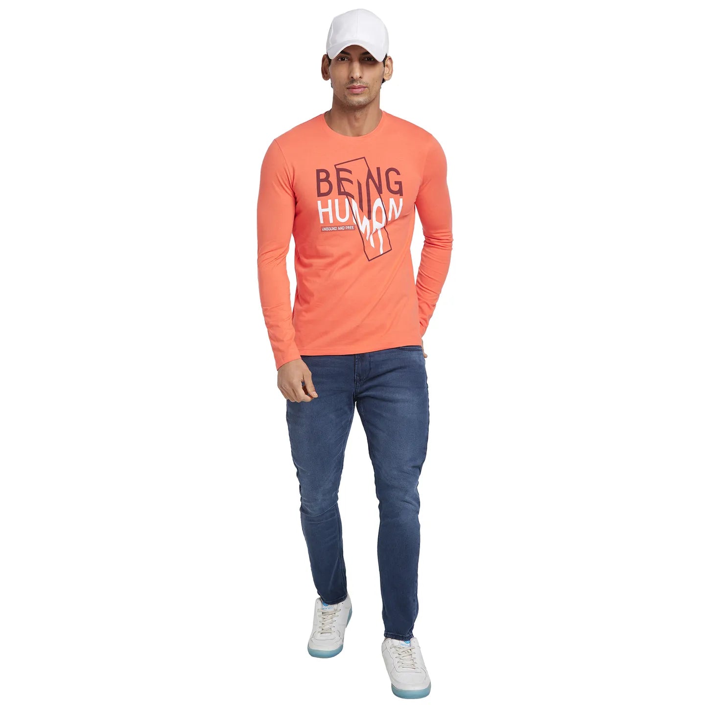 Hot Coral Regular Fit Round Neck Men's T-Shirt by Being Human Clothing