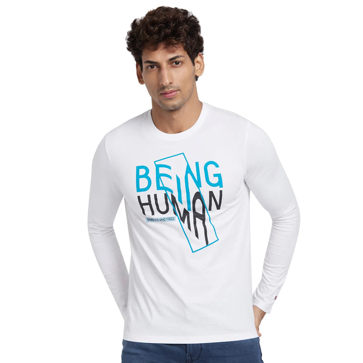 White Regular Fit Men's Long Sleeves T-Shirt by Being Human Clothing