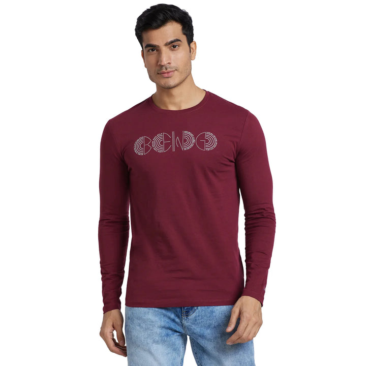 Red Regular Fit Men's Long Sleeves T-Shirt by Being Human Clothing