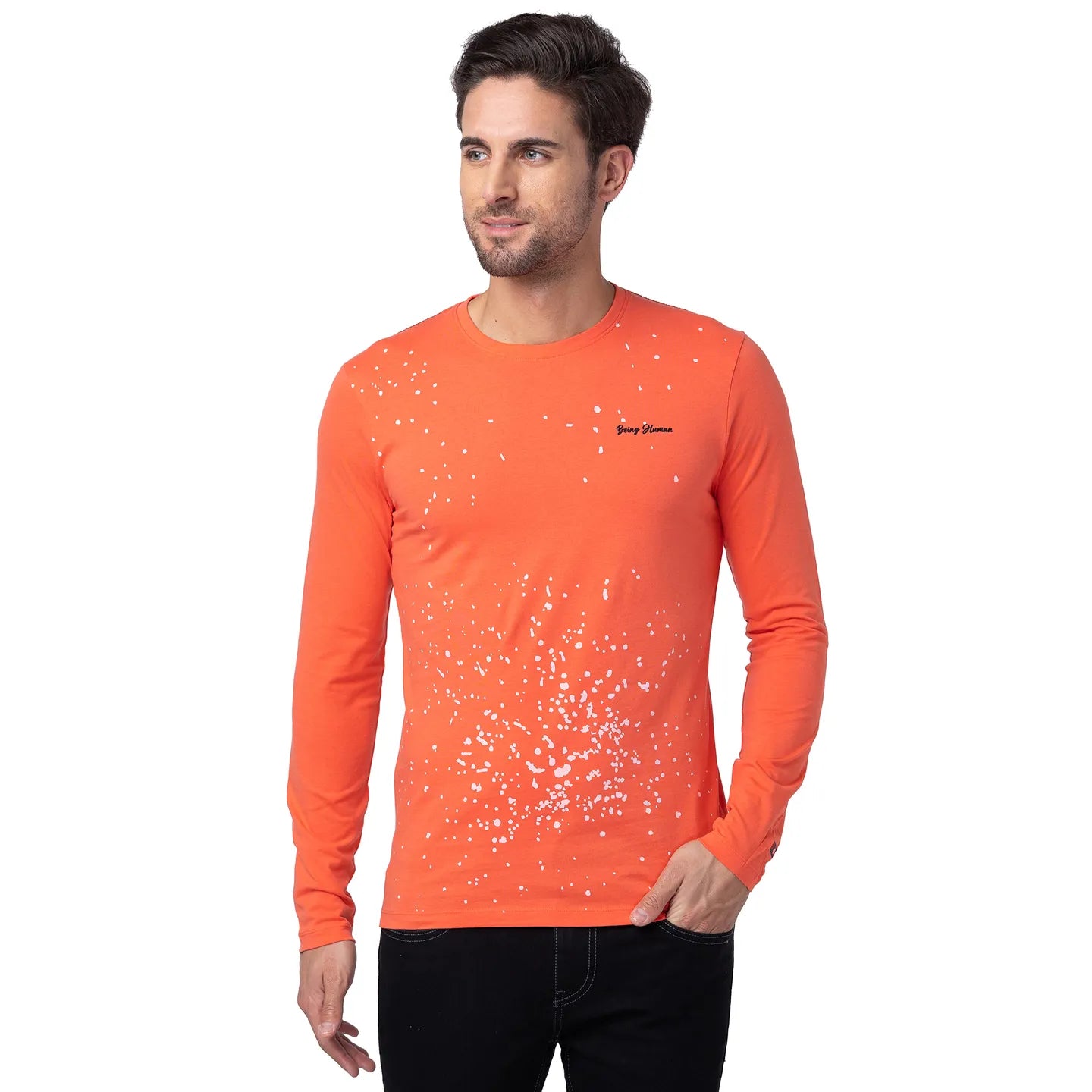 Pink Regular Fit Men's Long Sleeves T-Shirt by Being Human Clothing