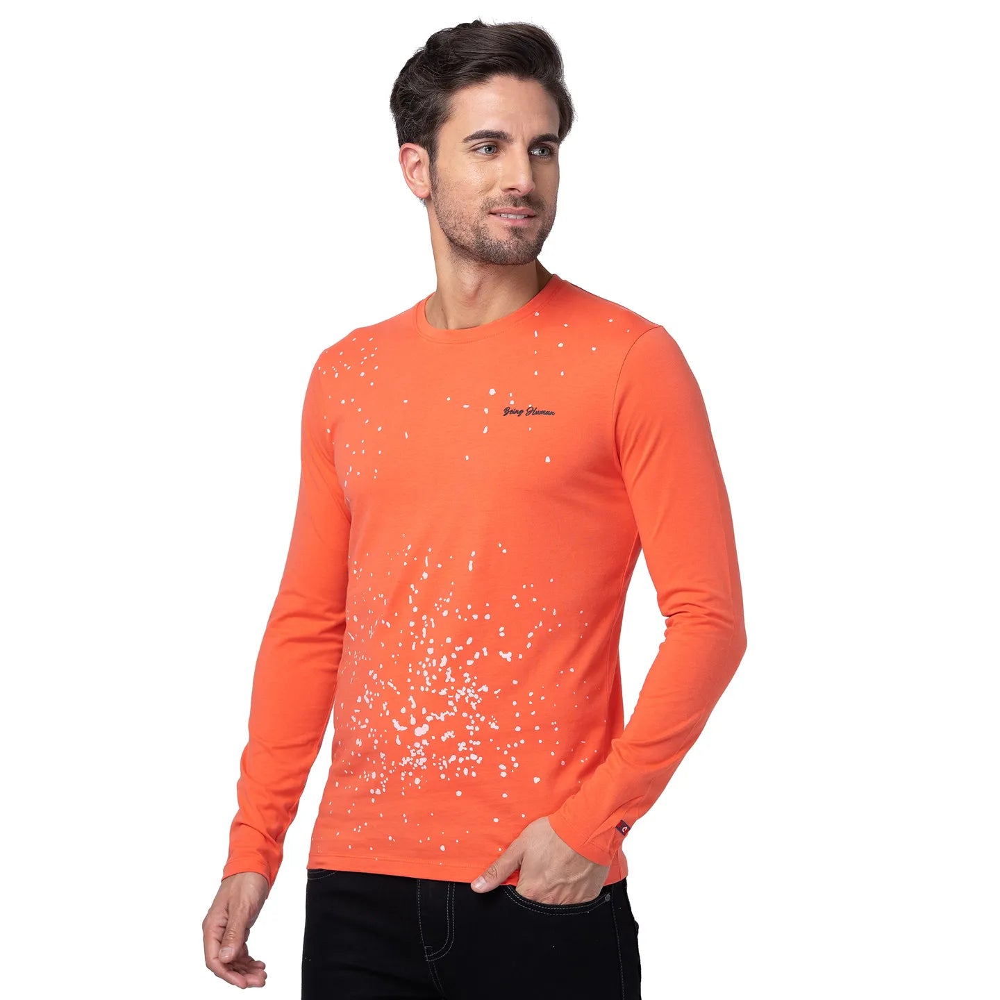 Pink Regular Fit Men's Long Sleeves T-Shirt by Being Human Clothing