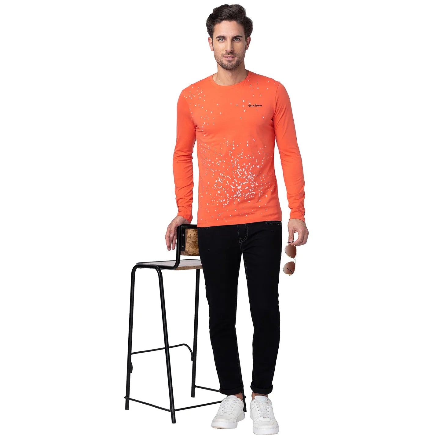 Pink Regular Fit Men's Long Sleeves T-Shirt by Being Human Clothing