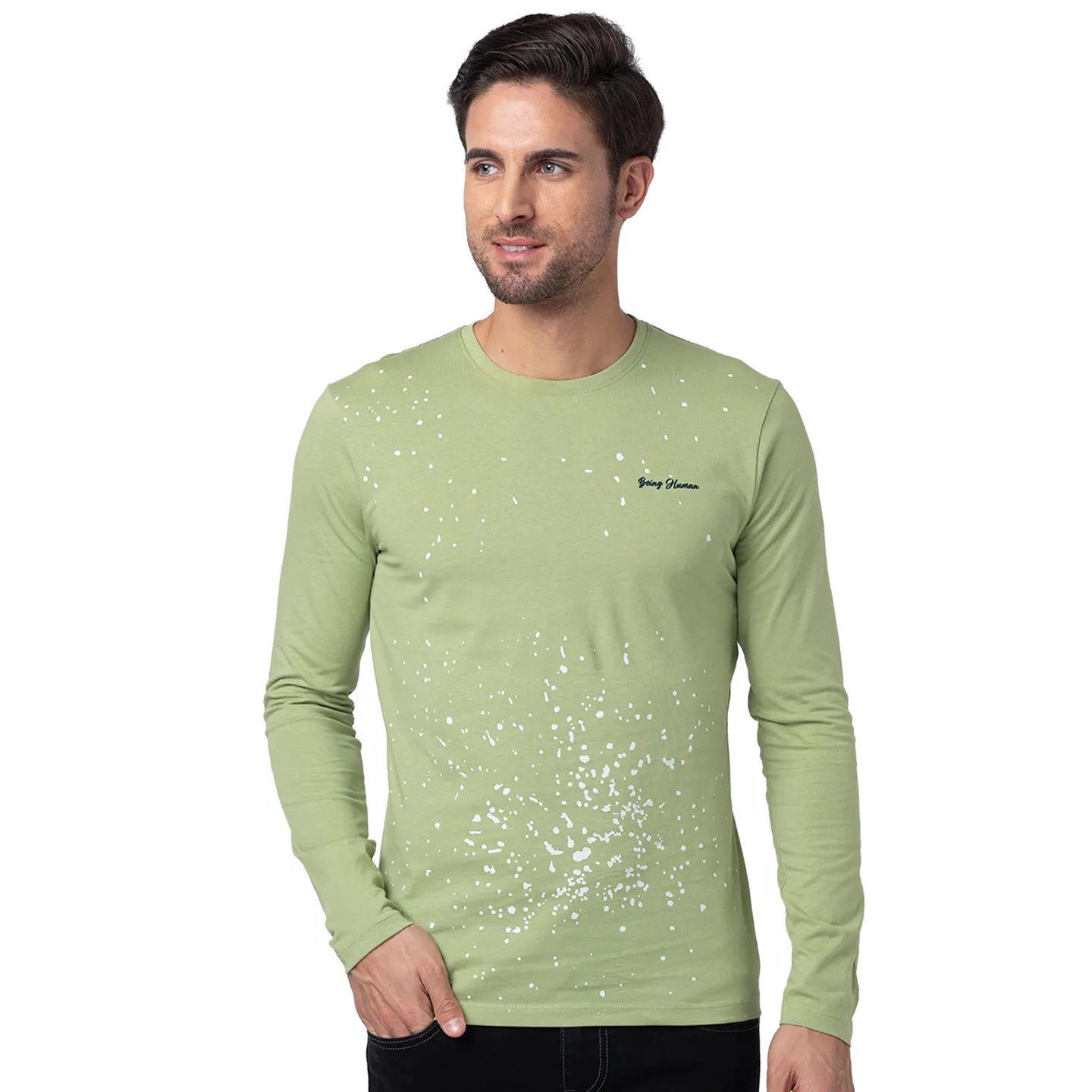 Grey Regular Fit Men's Long Sleeves T-Shirt by Being Human Clothing