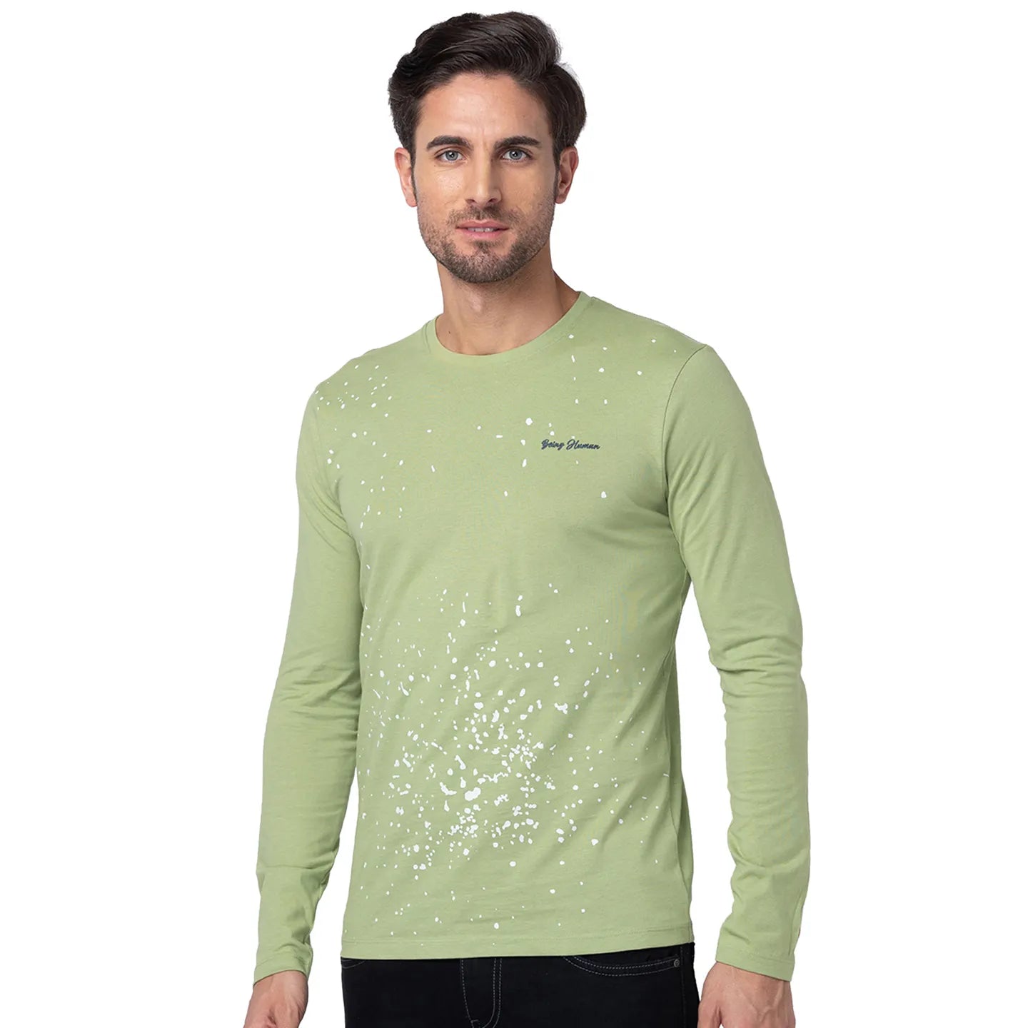 Grey Regular Fit Men's Long Sleeves T-Shirt by Being Human Clothing