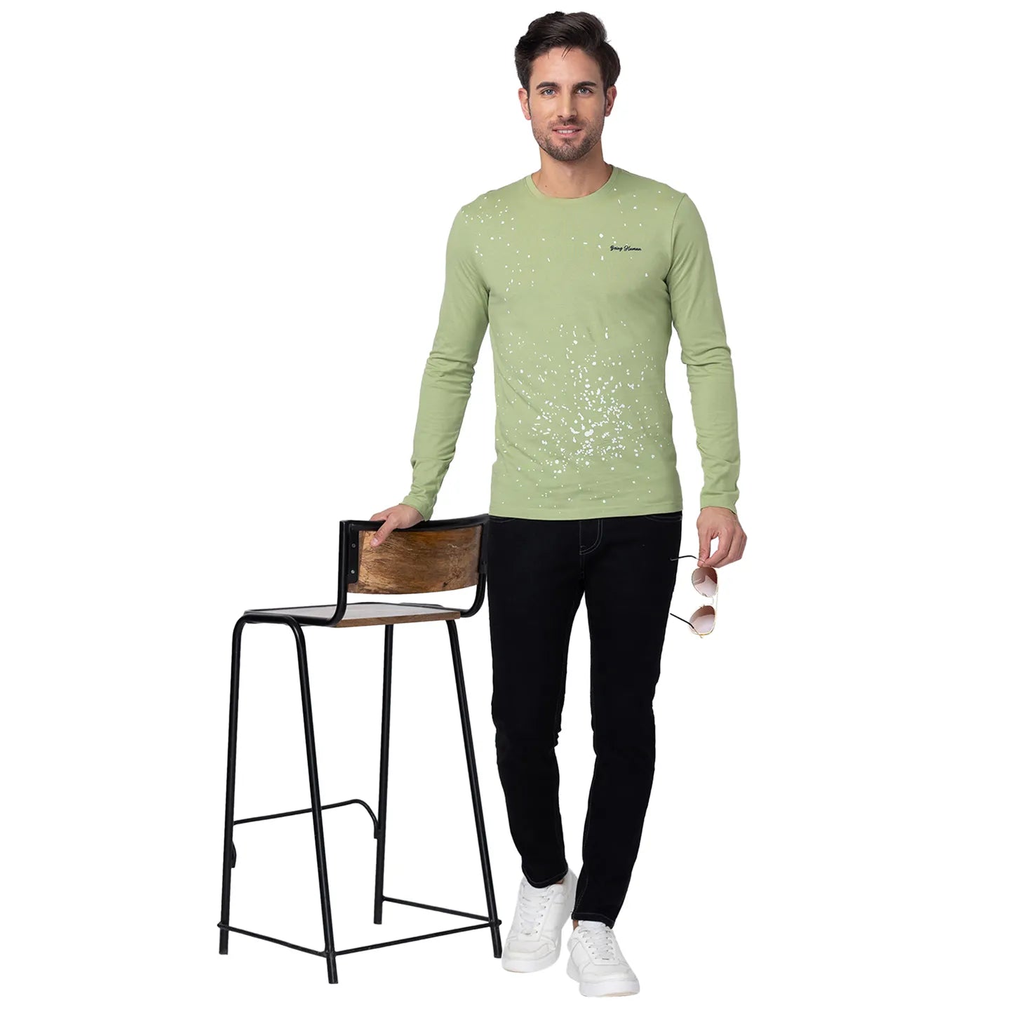 Grey Regular Fit Men's Long Sleeves T-Shirt by Being Human Clothing