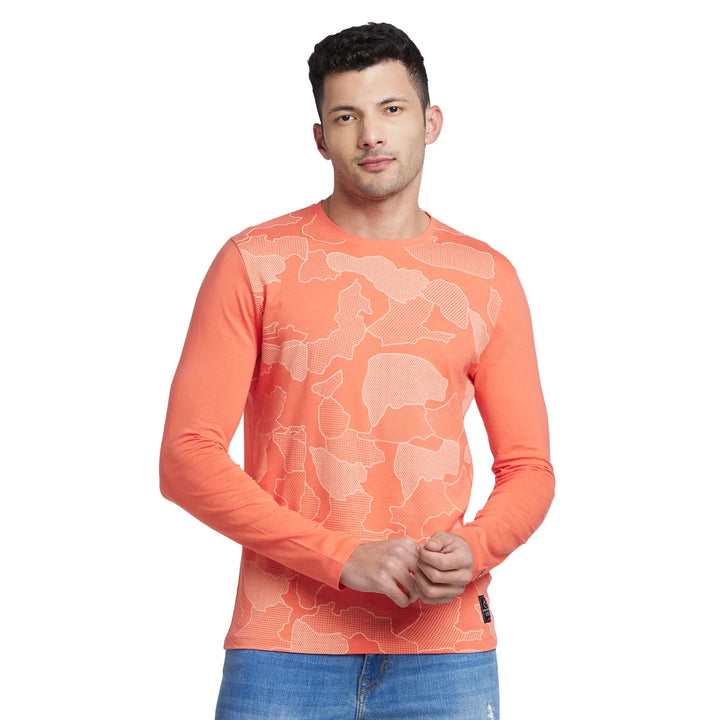 Hot Coral Regular Fit Round Neck Men's T-Shirt by Being Human Clothing