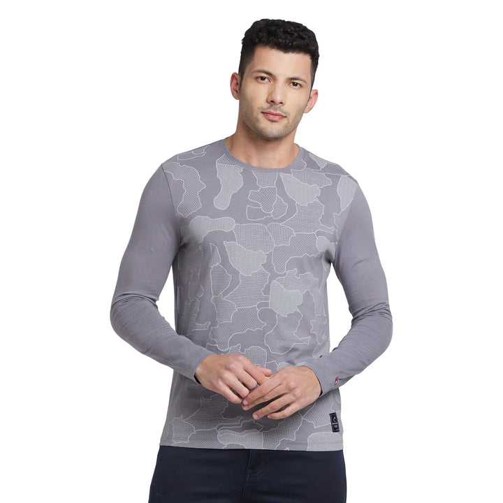 Grey Full Sleeves Regular Fit Round Neck Men's T-Shirt by Being Human Clothing