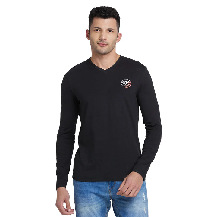 Black Regular Fit Men's Long Sleeves T-Shirt by Being Human Clothing