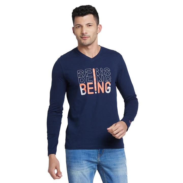 Blue Regular Fit Men's Long Sleeves T-Shirt by Being Human Clothing