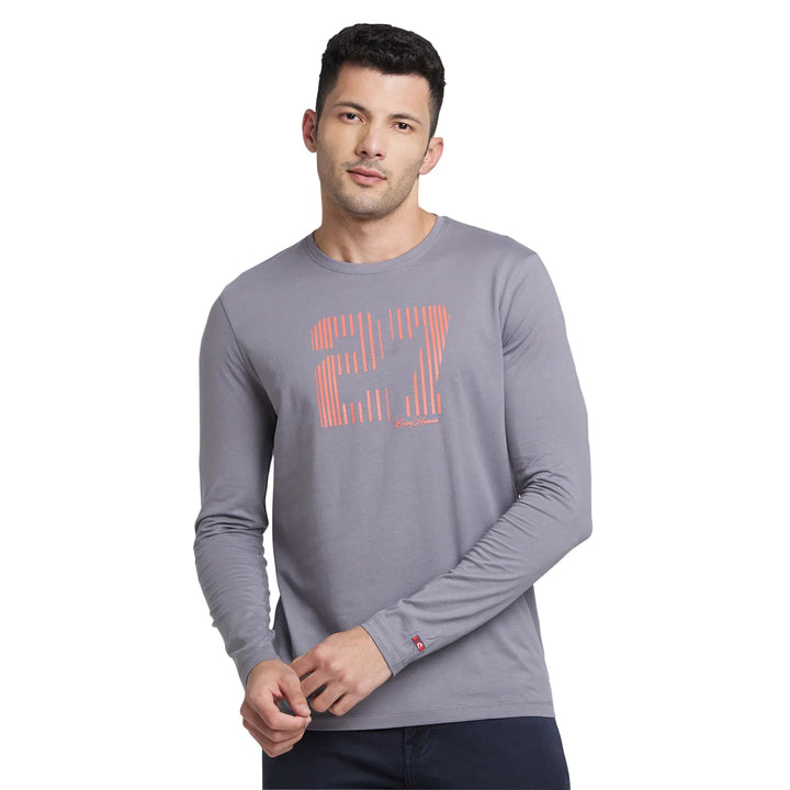 Grey Regular Fit Men's Long Sleeves T-Shirt by Being Human Clothing