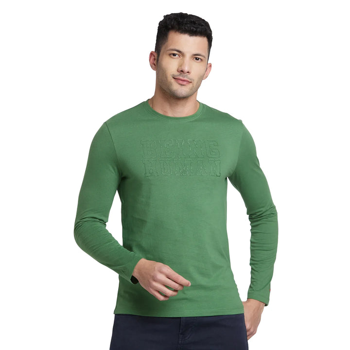 Green Regular Fit Men's Long Sleeves T-Shirt by Being Human Clothing