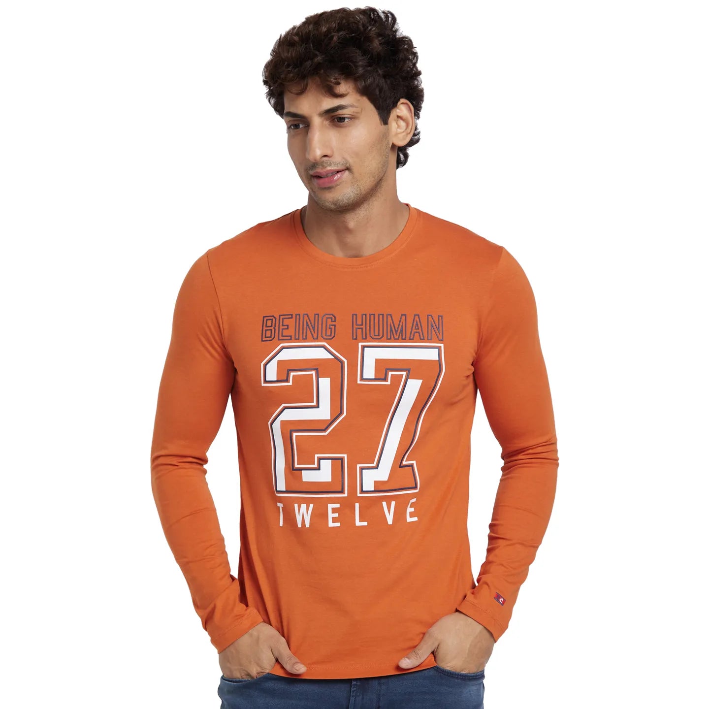 Orange Regular Fit Men's Long Sleeves T-Shirt by Being Human Clothing