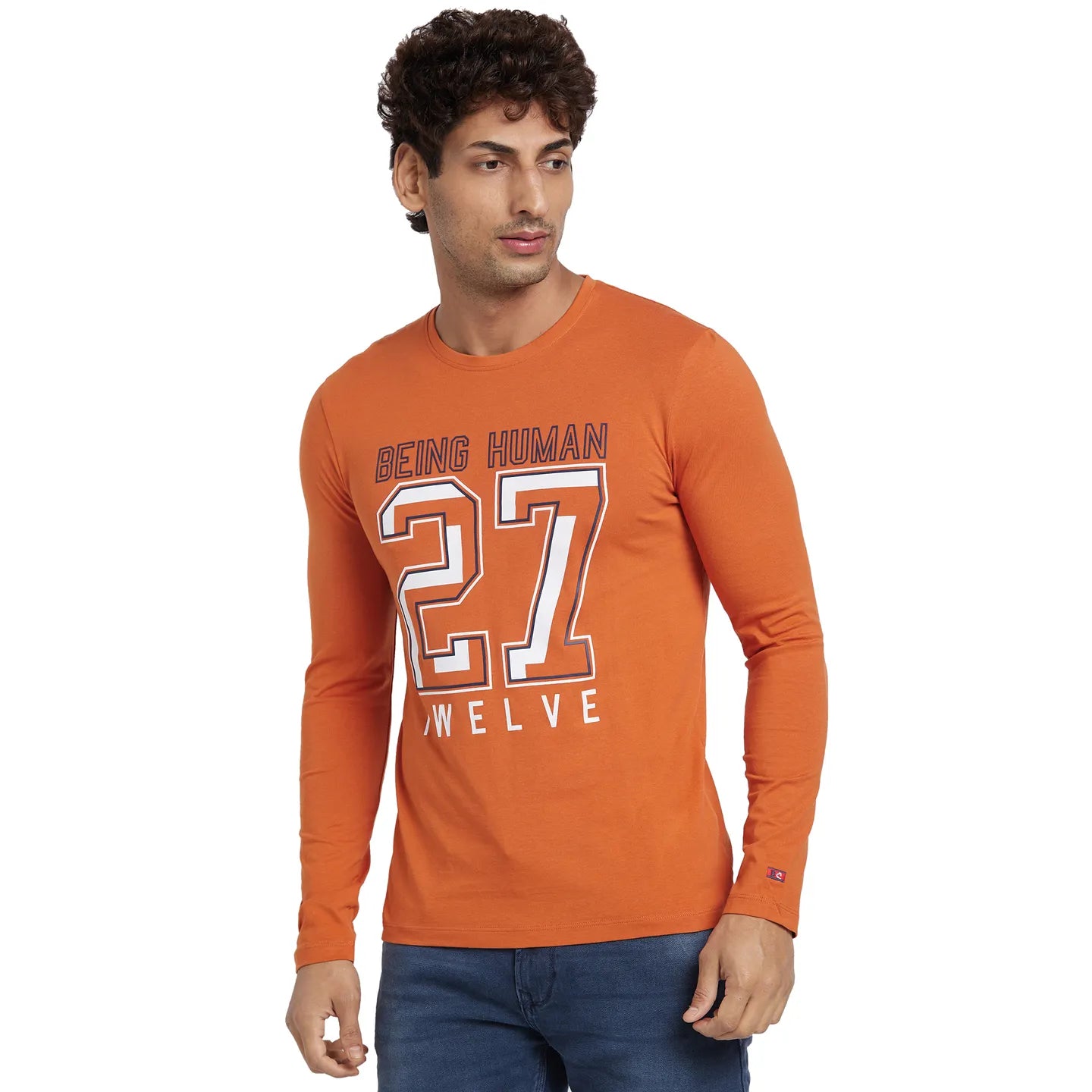Orange Regular Fit Men's Long Sleeves T-Shirt by Being Human Clothing
