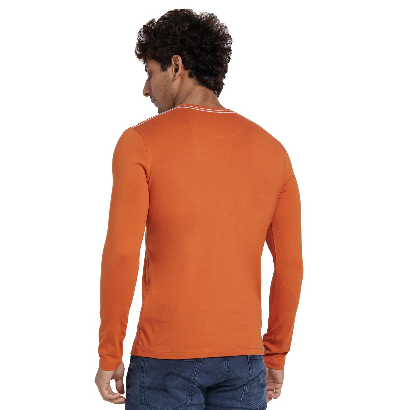 Orange Regular Fit Men's Long Sleeves T-Shirt by Being Human Clothing