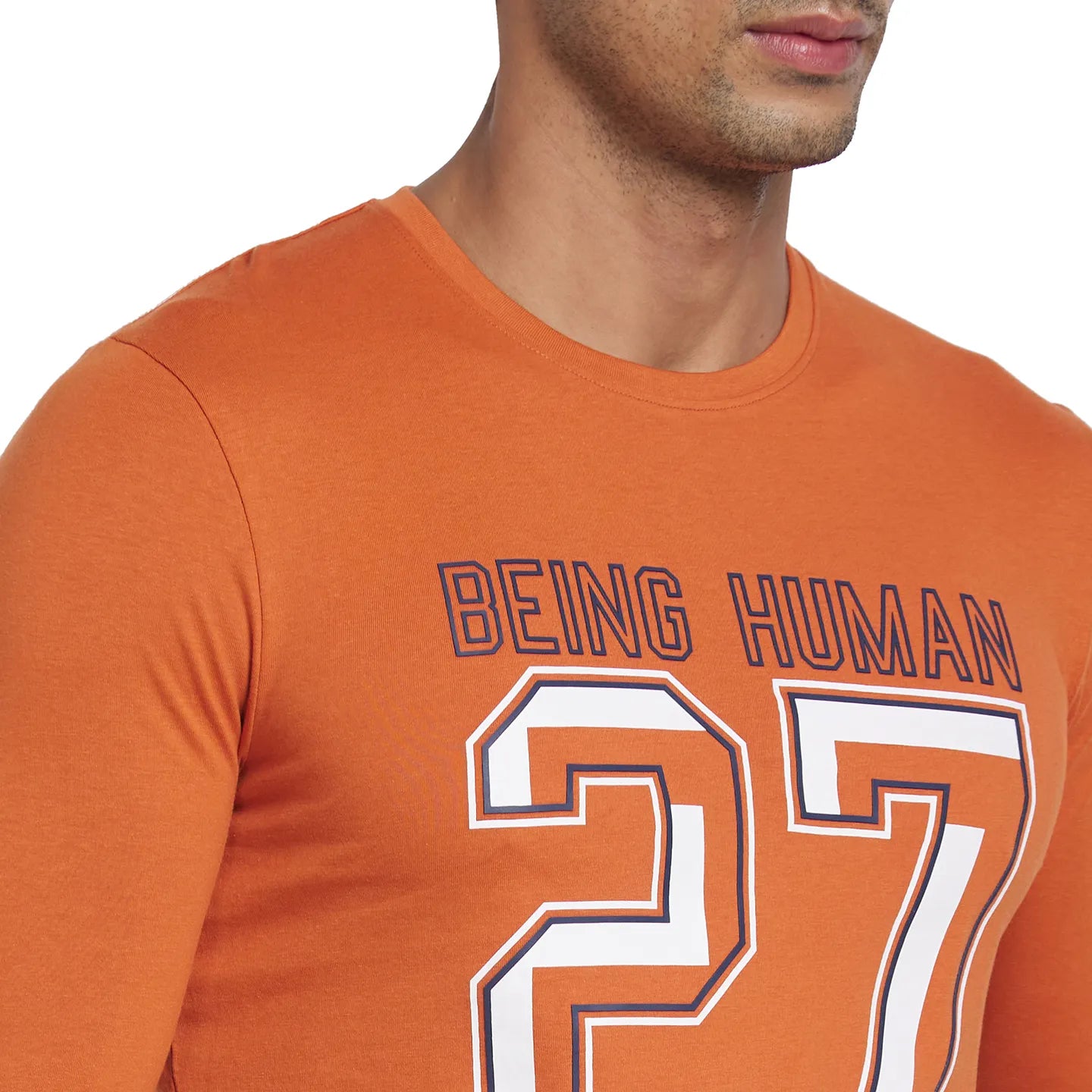 Orange Regular Fit Men's Long Sleeves T-Shirt by Being Human Clothing