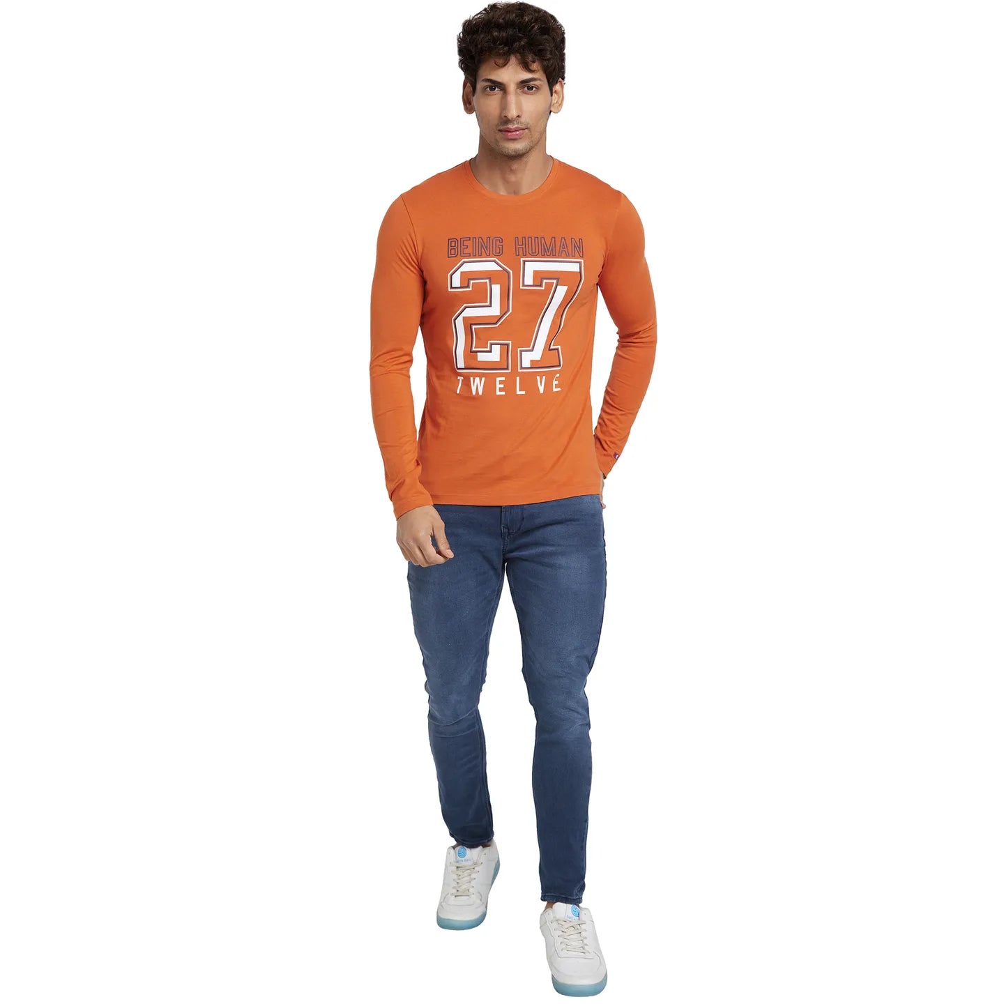 Orange Regular Fit Men's Long Sleeves T-Shirt by Being Human Clothing