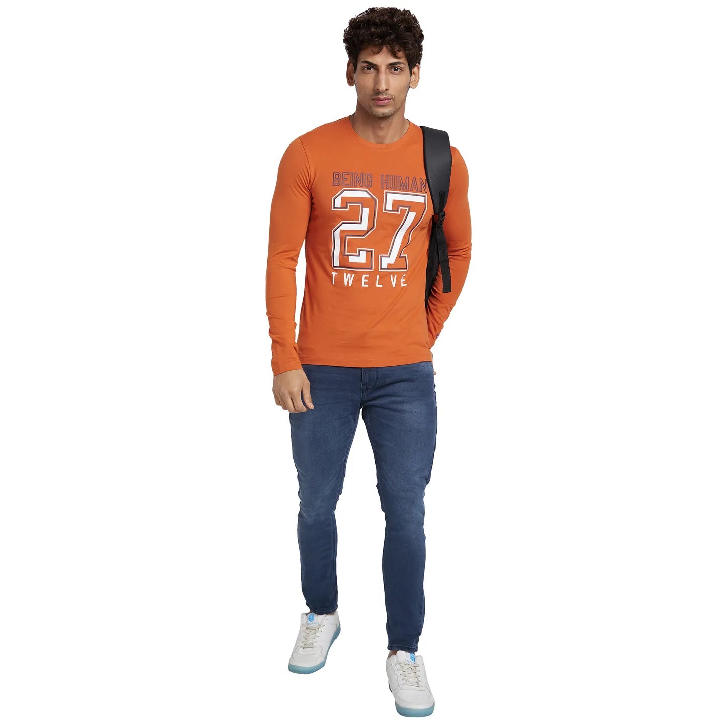 Orange Regular Fit Men's Long Sleeves T-Shirt by Being Human Clothing