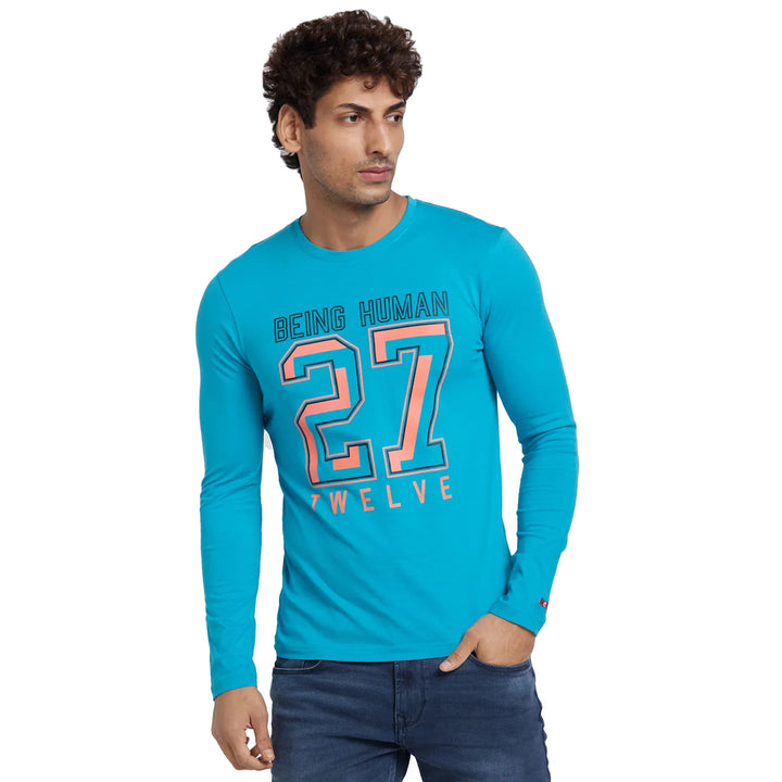 Lake Blue Regular Fit Round Neck Men's T-Shirt by Being Human Clothing