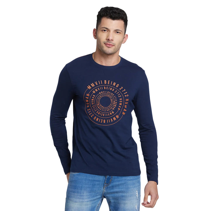 Blue Regular Fit Men's Long Sleeves T-Shirt by Being Human Clothing