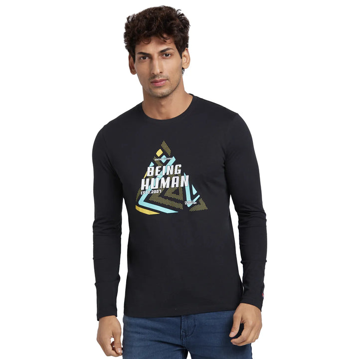 Black Regular Fit Men's Long Sleeves T-Shirt by Being Human Clothing