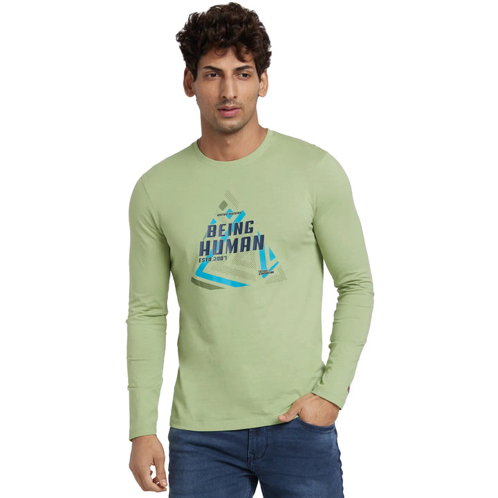 Green Regular Fit Men's Long Sleeves T-Shirt by Being Human Clothing