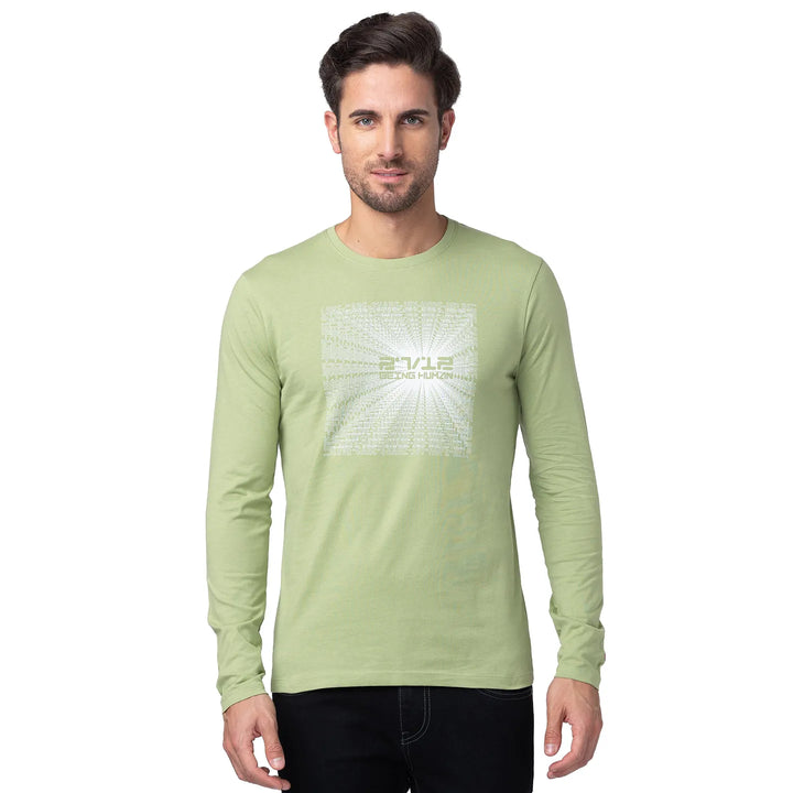 Green Regular Fit Men's Long Sleeves T-Shirt by Being Human Clothing