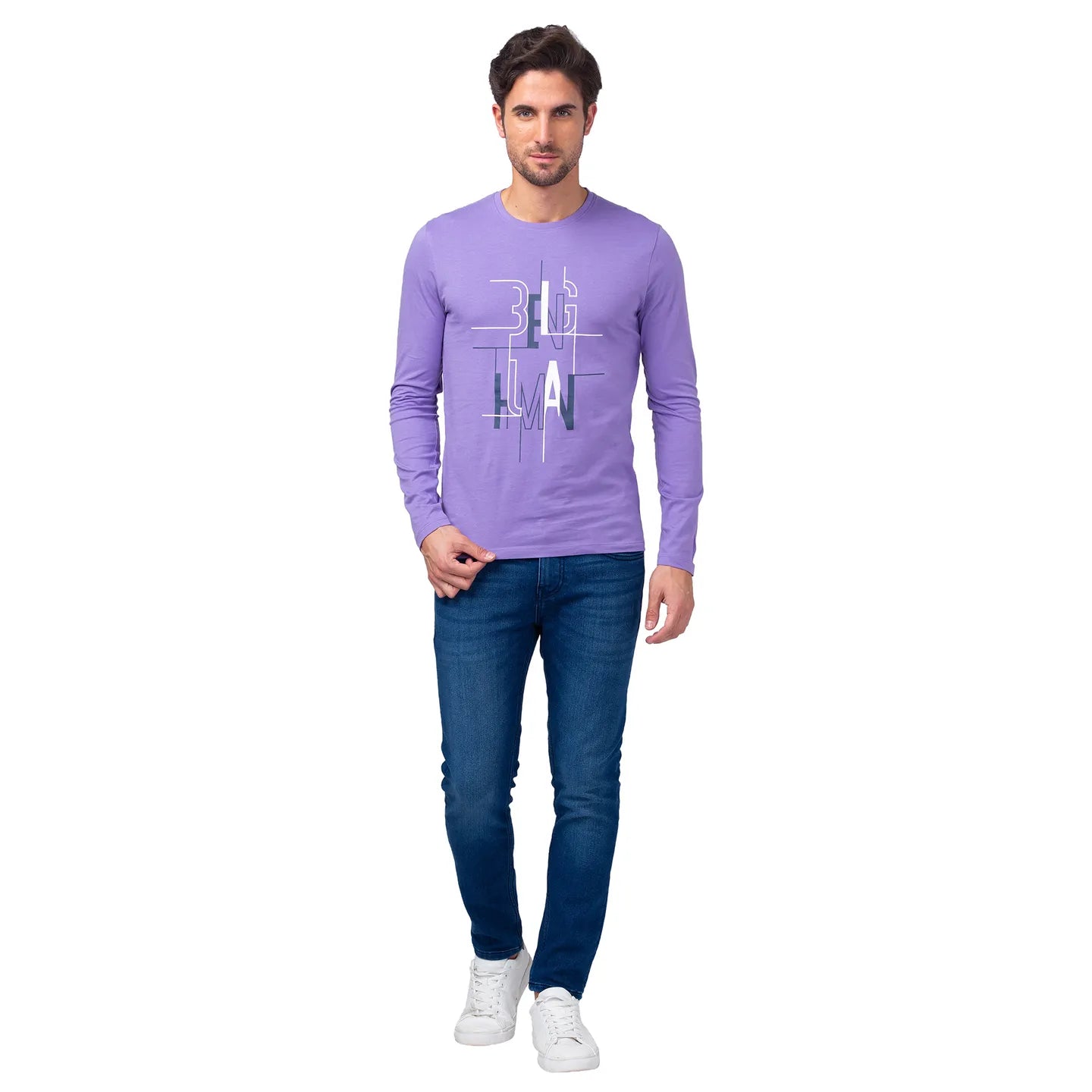 Purple Regular Fit Men's Long Sleeves T-Shirt by Being Human Clothing