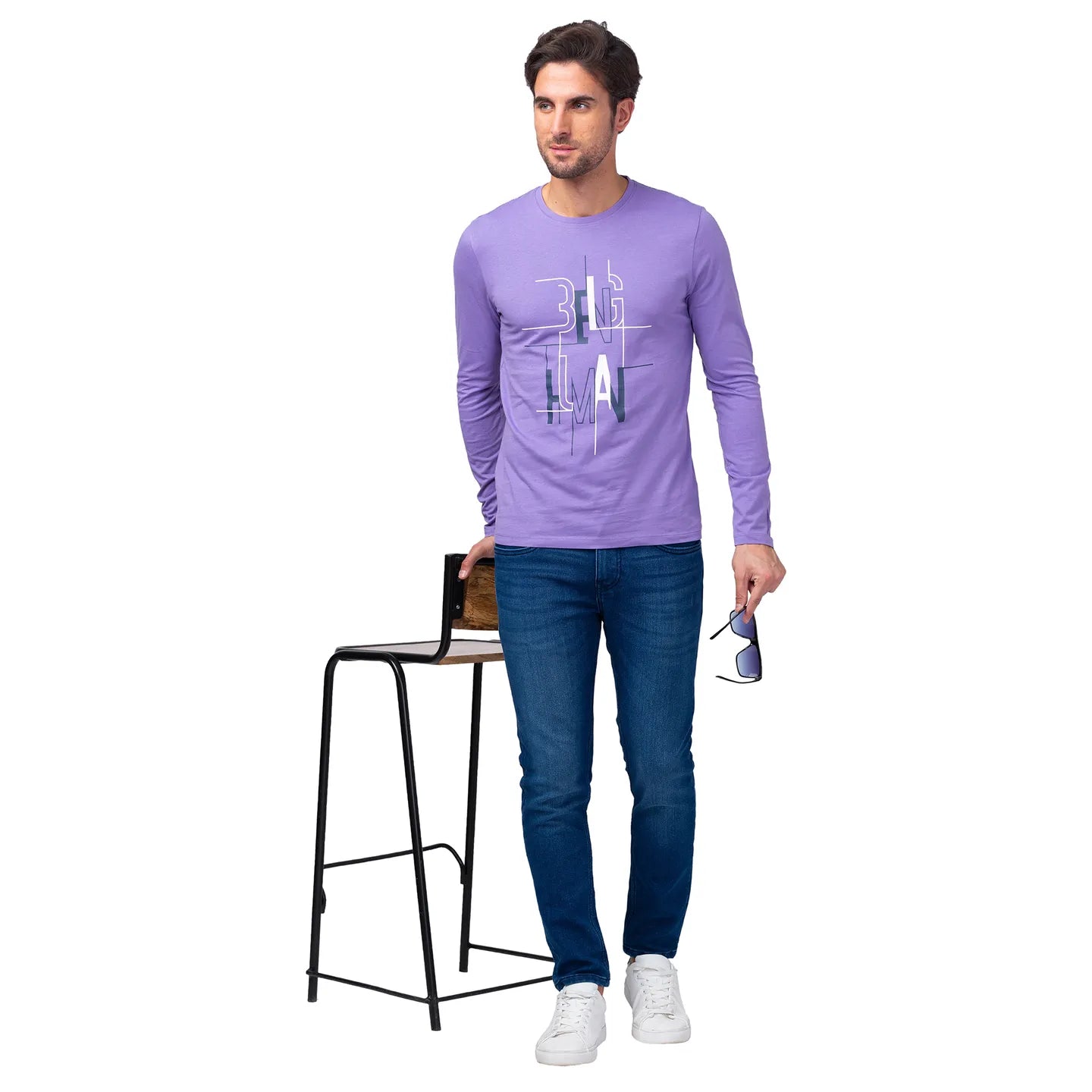 Purple Regular Fit Men's Long Sleeves T-Shirt by Being Human Clothing