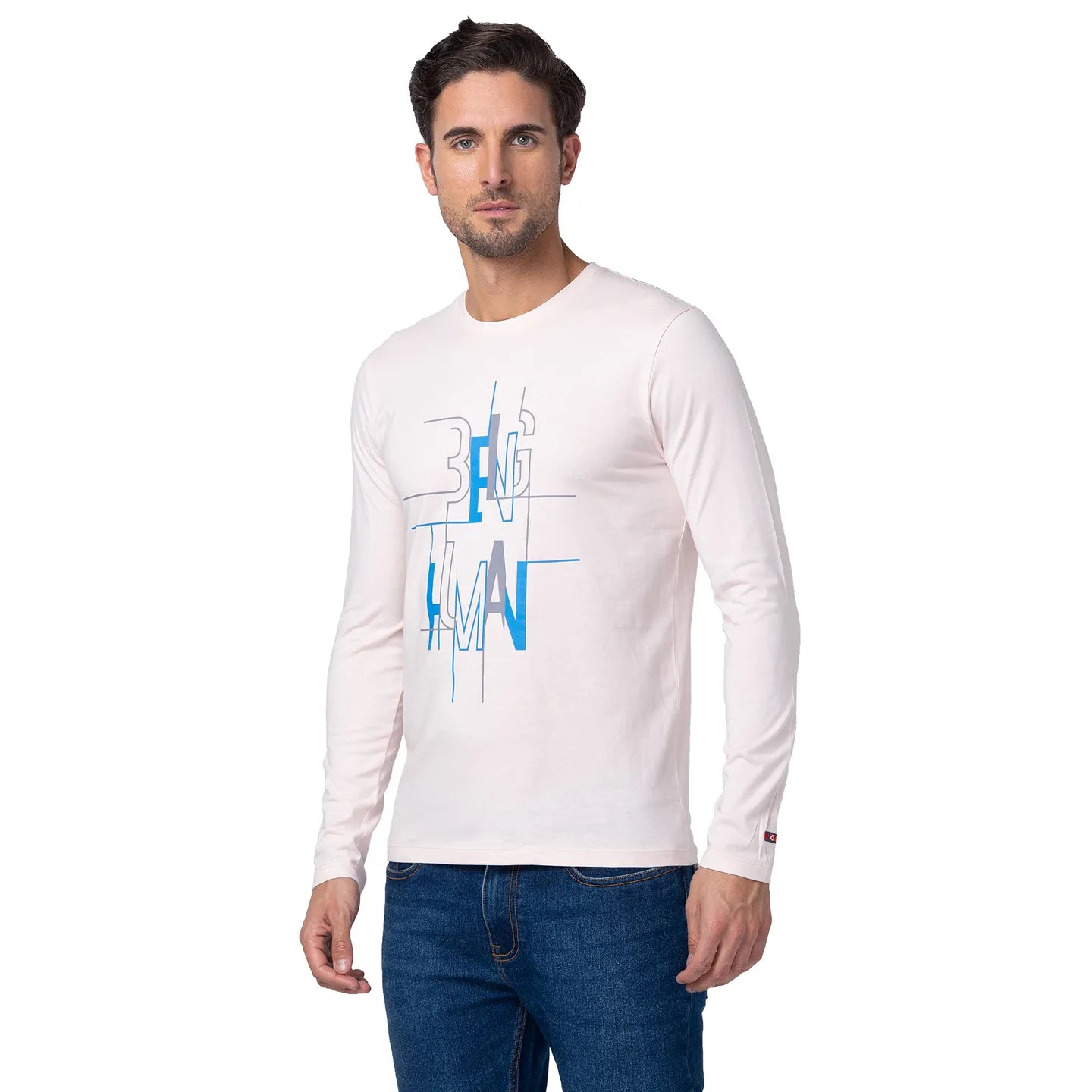Pink Regular Fit Men's Long Sleeves T-Shirt by Being Human Clothing