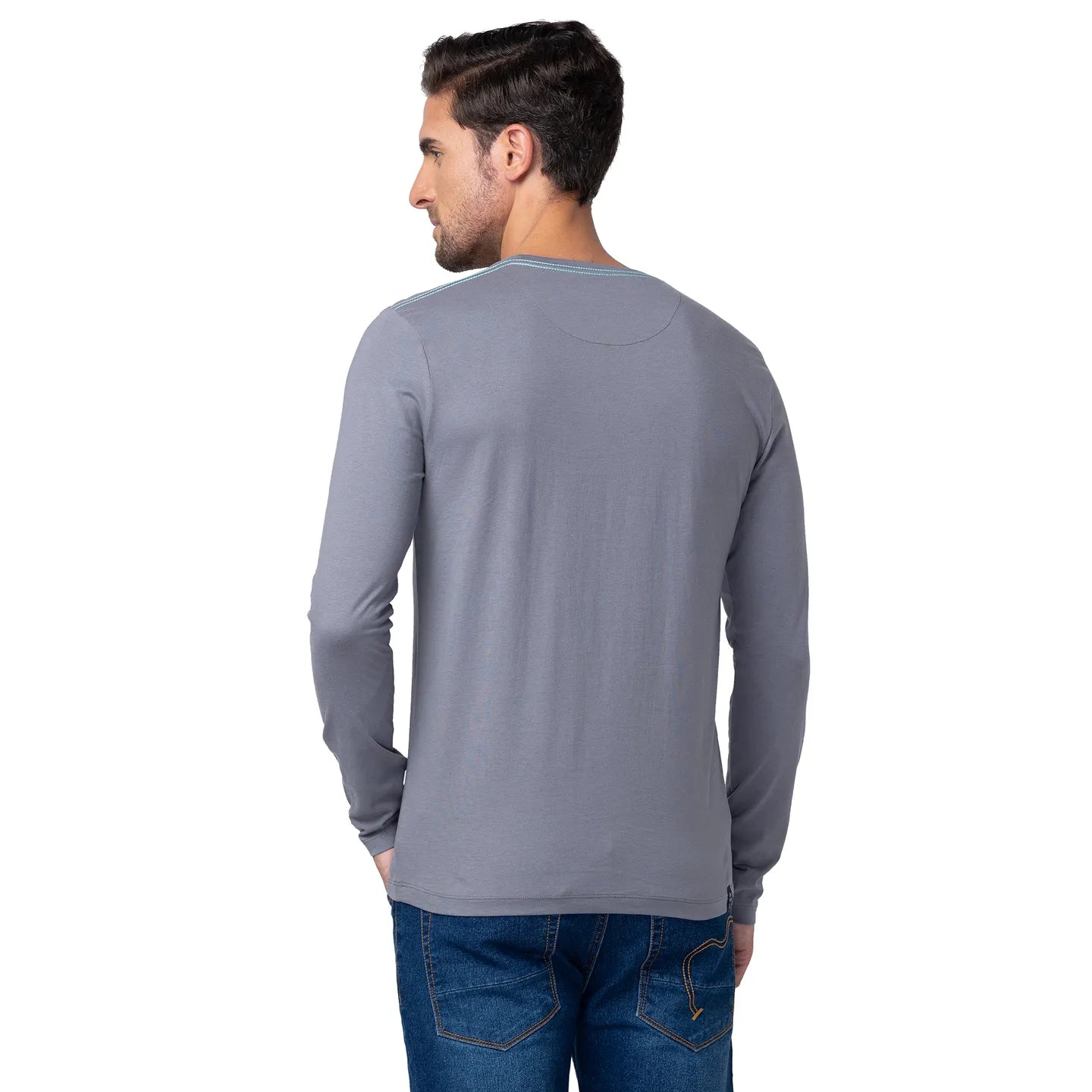 Grey Regular Fit Men's Long Sleeves T-Shirt by Being Human Clothing