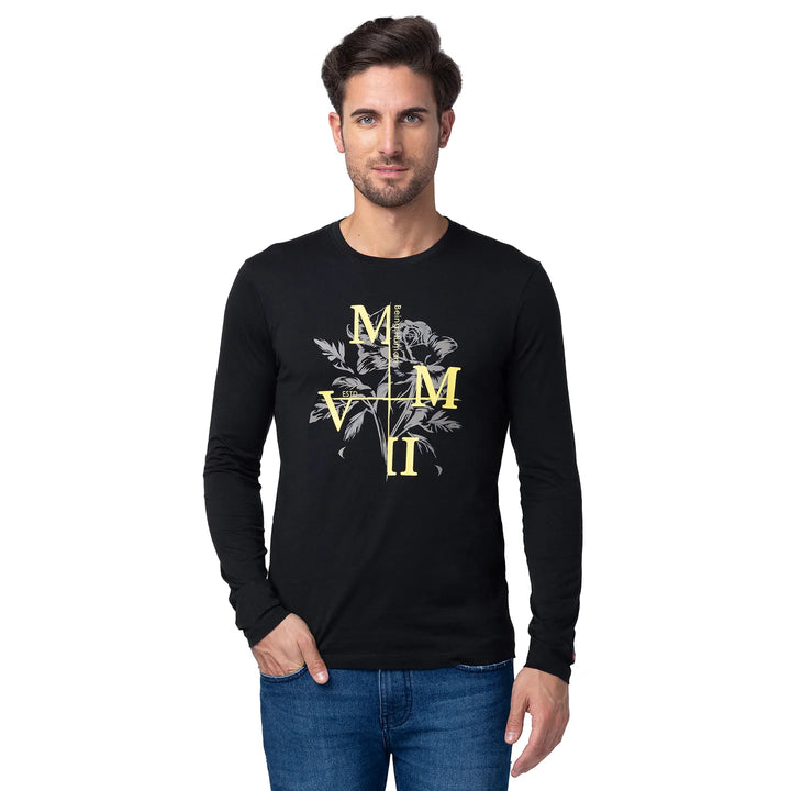 Black Regular Fit Men's Long Sleeves T-Shirt by Being Human Clothing