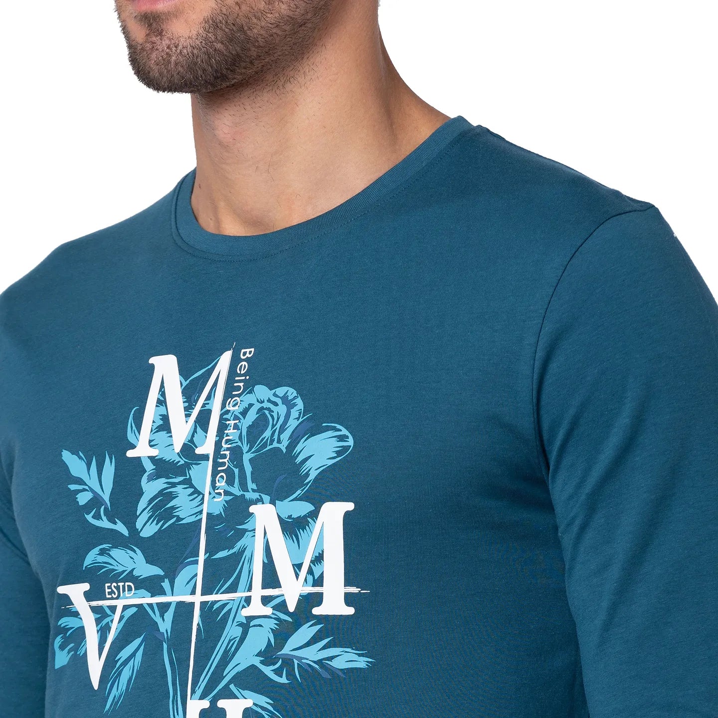 Blue Regular Fit Men's Long Sleeves T-Shirt by Being Human Clothing