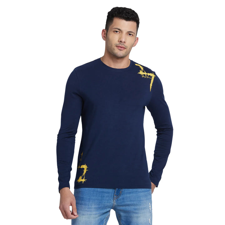 Blue Regular Fit Men's Long Sleeves T-Shirt by Being Human Clothing
