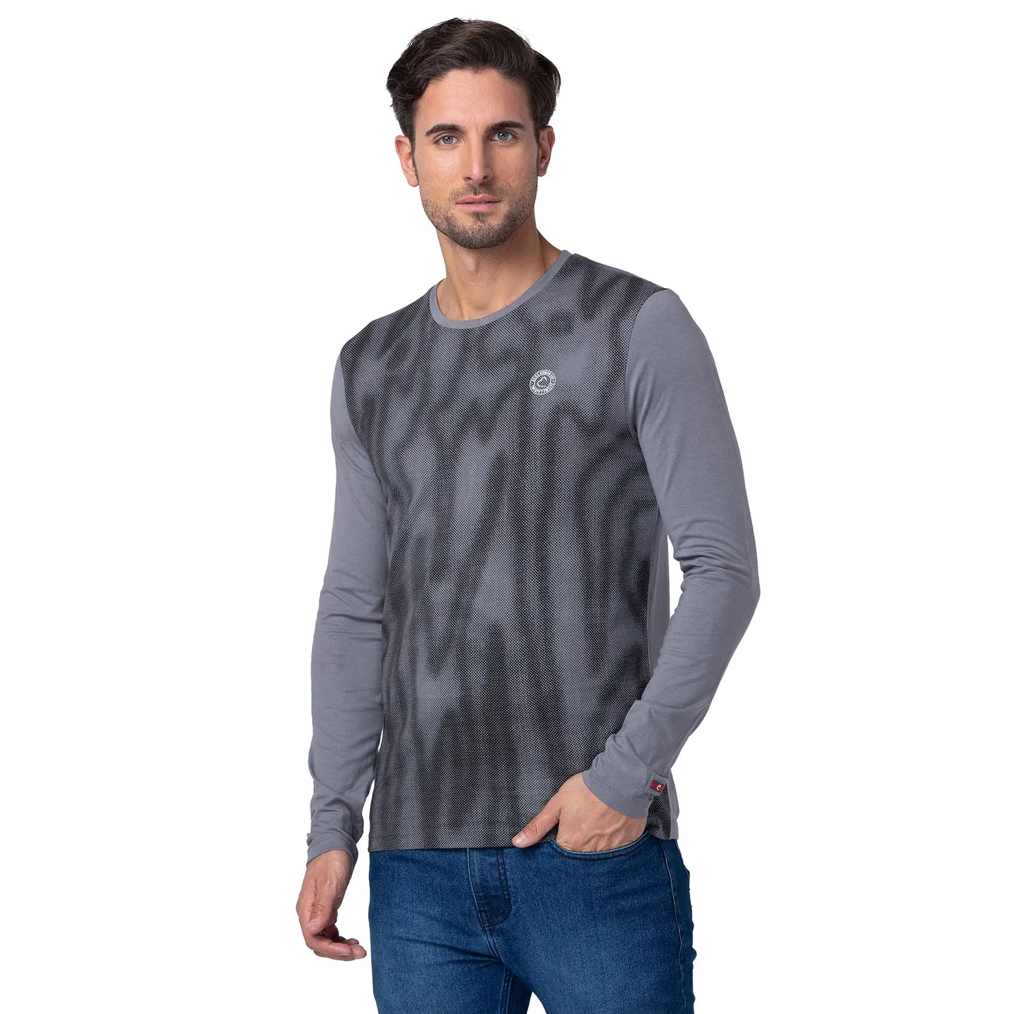 Grey Regular Fit Men's Long Sleeves T-Shirt by Being Human Clothing