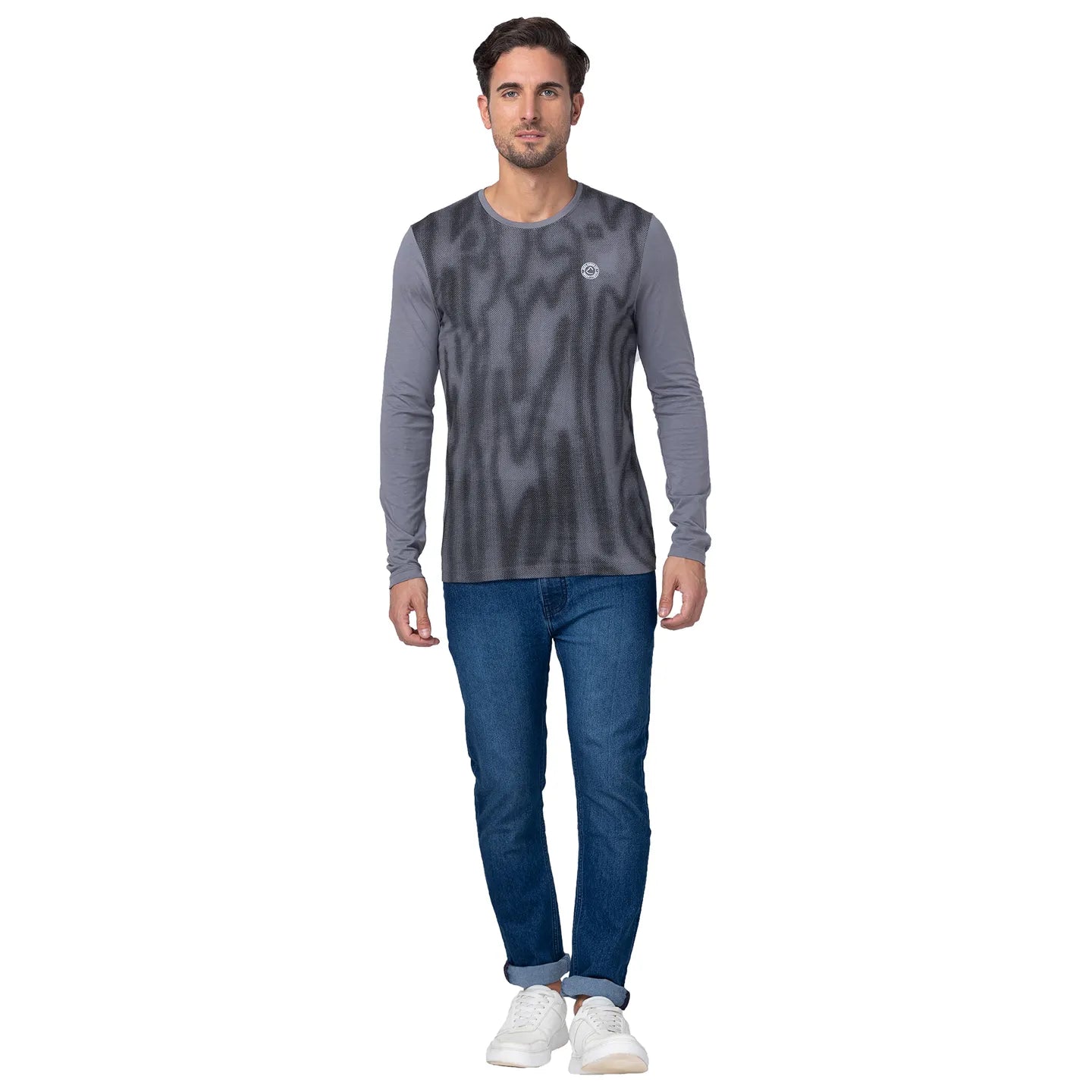 Grey Regular Fit Men's Long Sleeves T-Shirt by Being Human Clothing