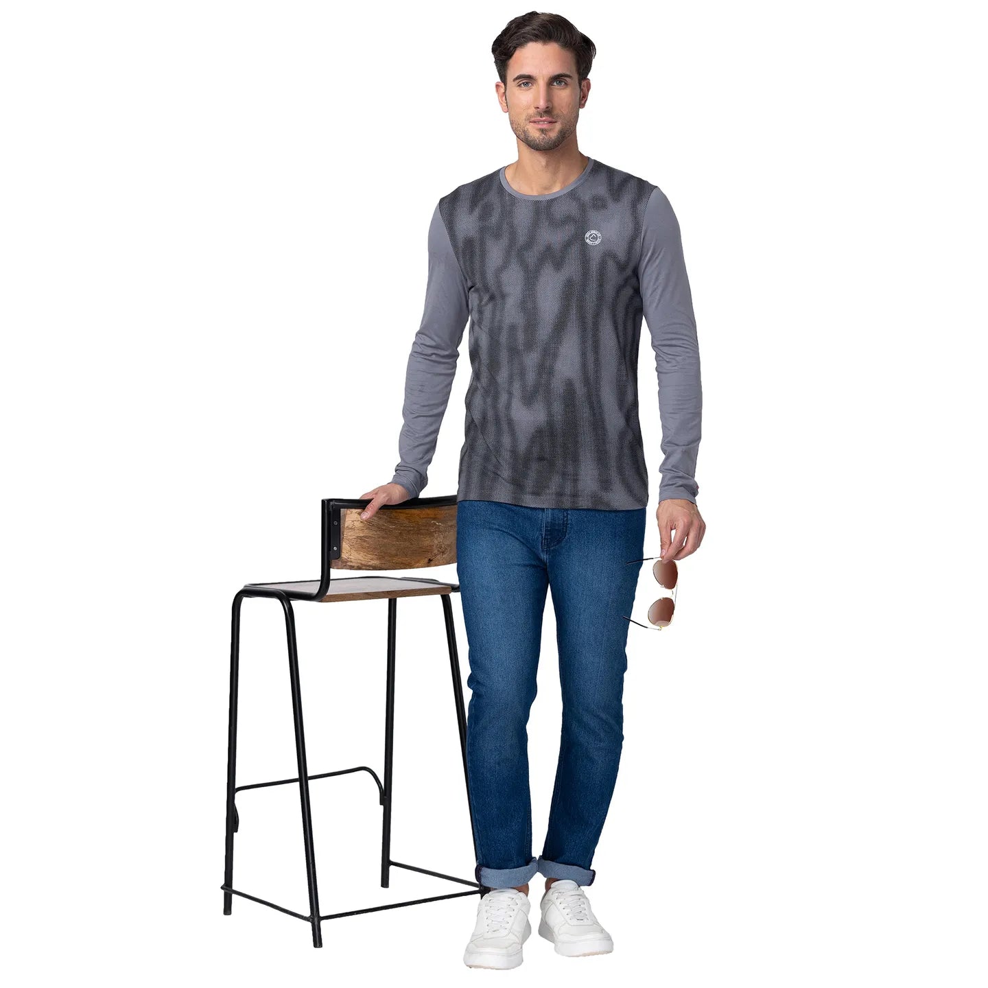 Grey Regular Fit Men's Long Sleeves T-Shirt by Being Human Clothing