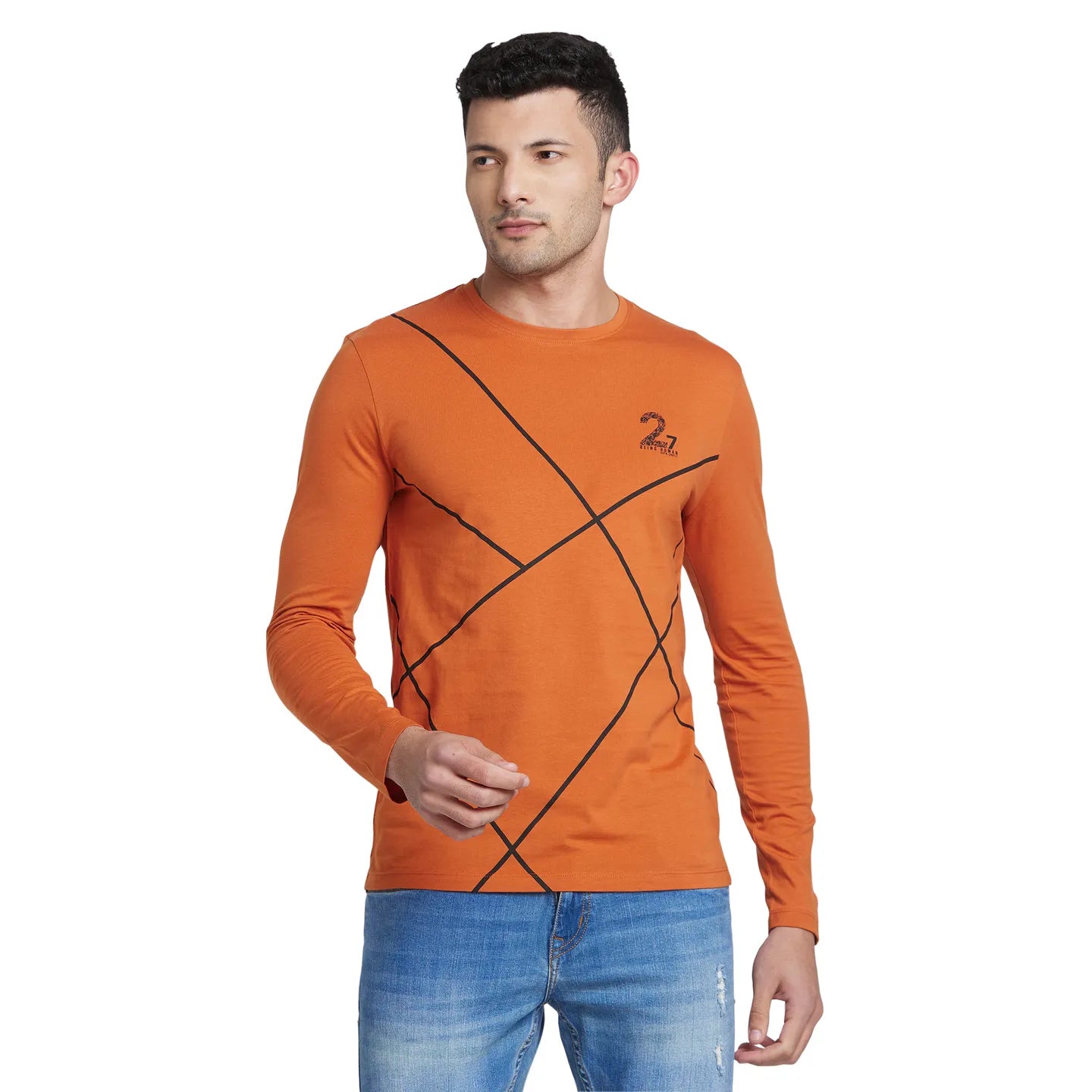 Orange Regular Fit Men's Long Sleeves T-Shirt by Being Human Clothing
