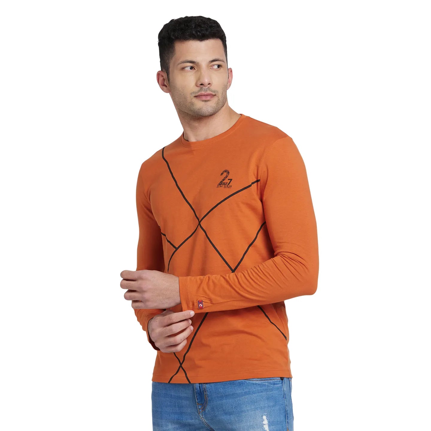 Orange Regular Fit Men's Long Sleeves T-Shirt by Being Human Clothing
