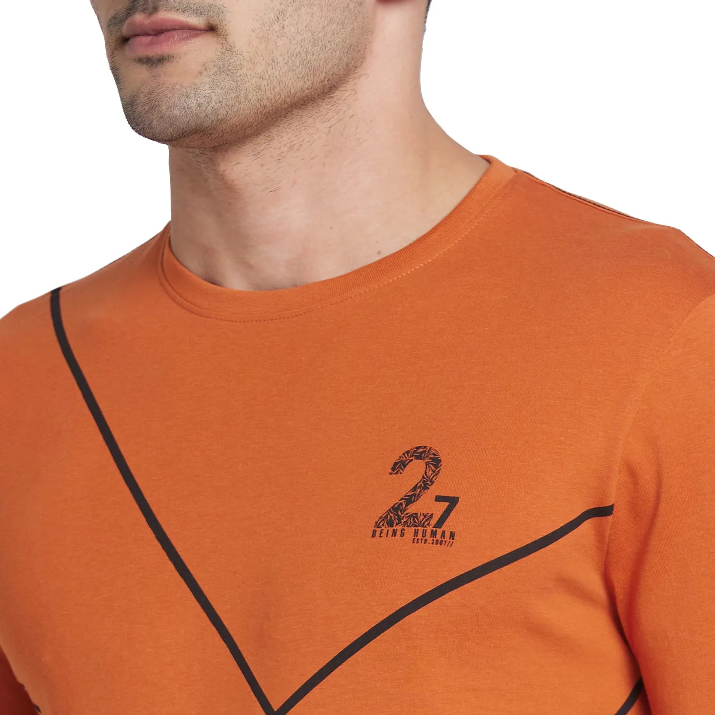 Orange Regular Fit Men's Long Sleeves T-Shirt by Being Human Clothing