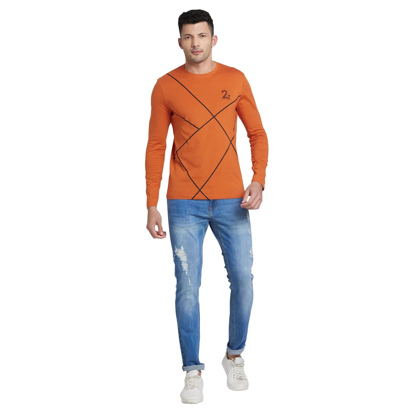 Orange Regular Fit Men's Long Sleeves T-Shirt by Being Human Clothing