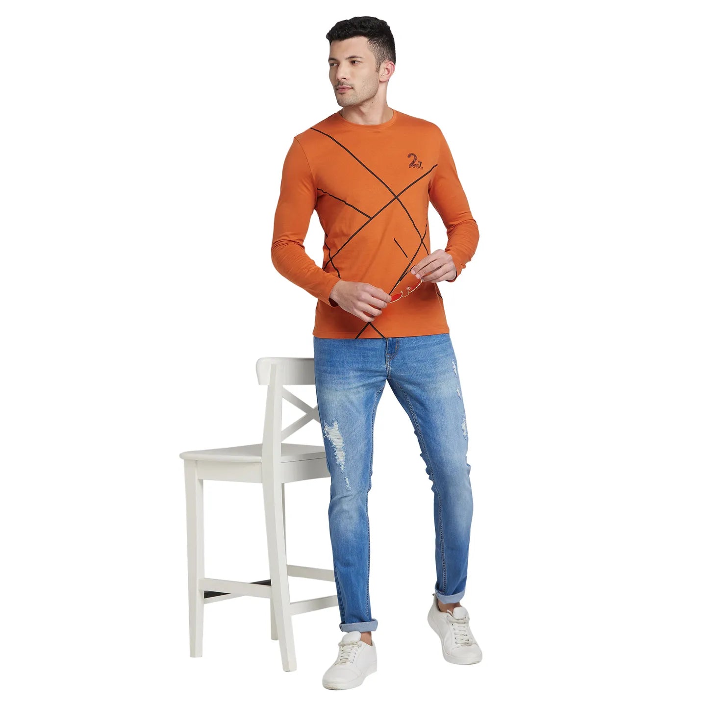 Orange Regular Fit Men's Long Sleeves T-Shirt by Being Human Clothing