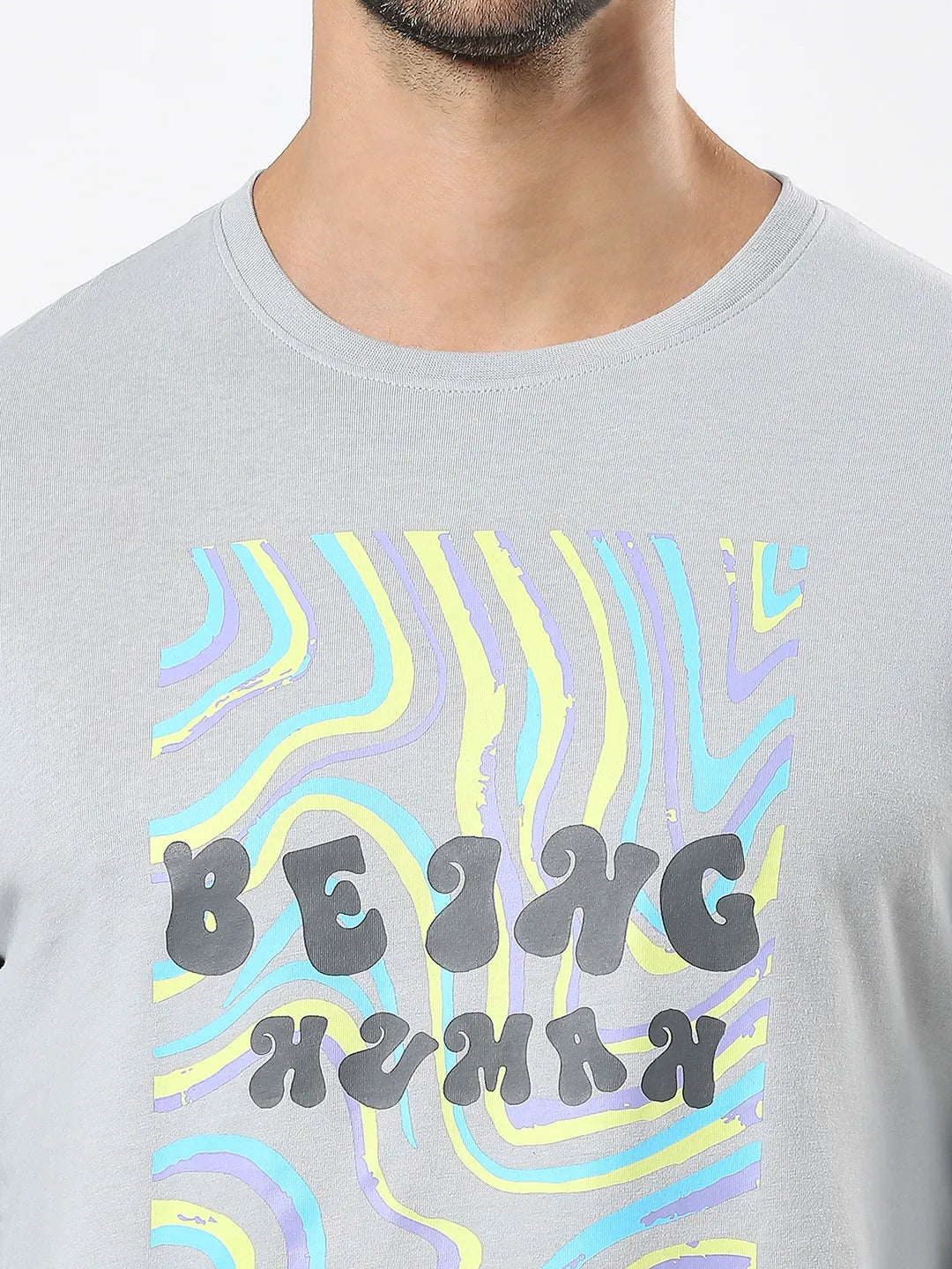 Grey Regular Fit Men's Long Sleeves T-Shirt by Being Human Clothing